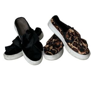 J.Renee Charlsey Black Velvet/Animal Print Knotted Sneaker Slide 2 Pair